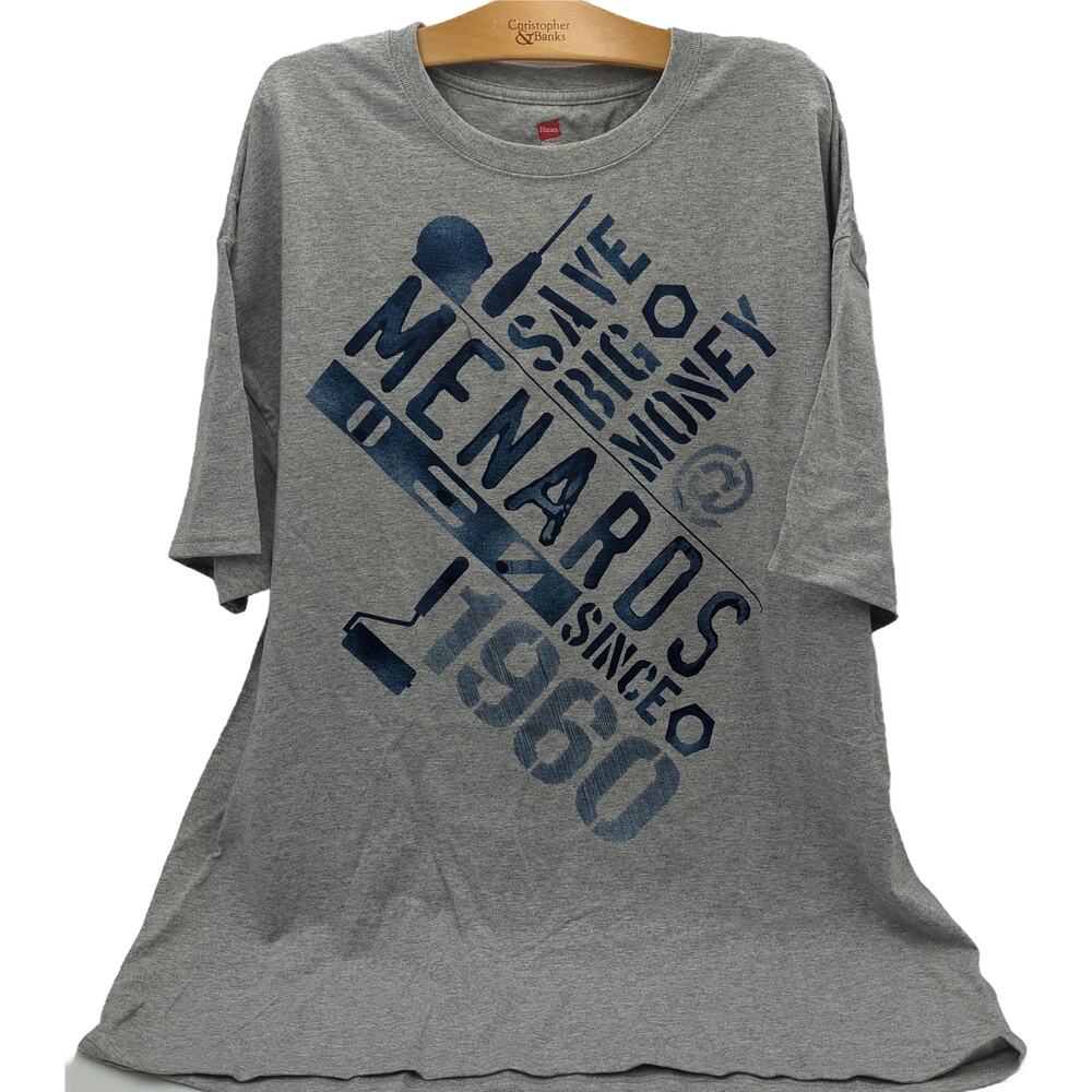 Hanes 2XL Tagless Graphic Tee Menards Since 1980 Gray Blue‎
